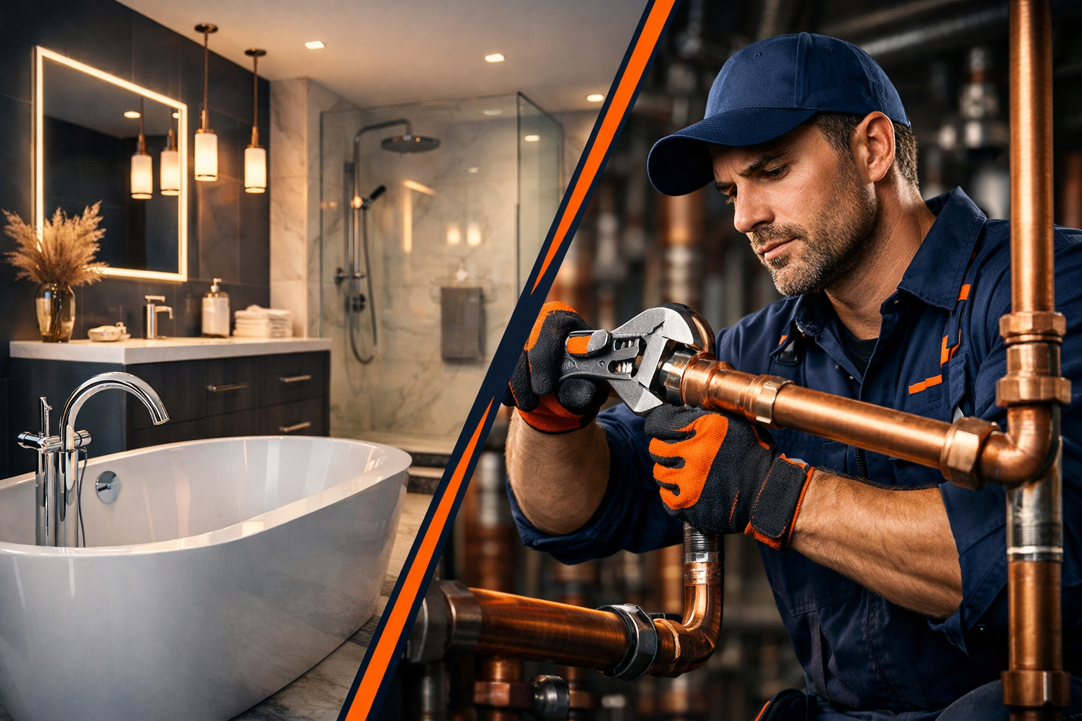 Professional plumber at work