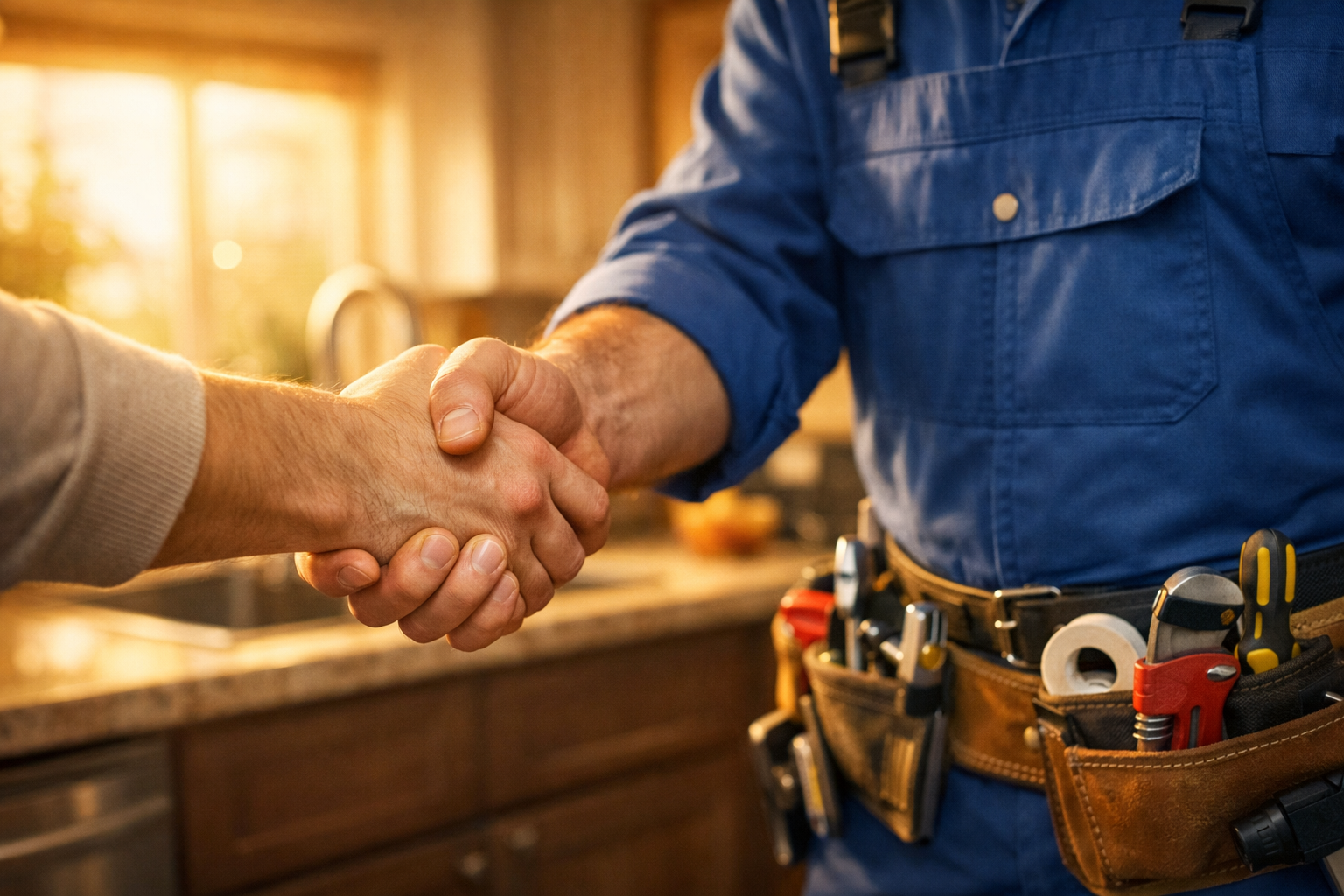 Handshake between homeowner and plumber